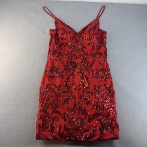 Pomuyoo Red Sequin Mini Dress Prom Homecoming Dance Wedding Formal Party